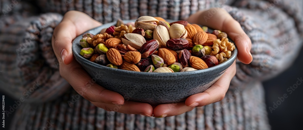 Hands holding various nuts Hands holding various nuts