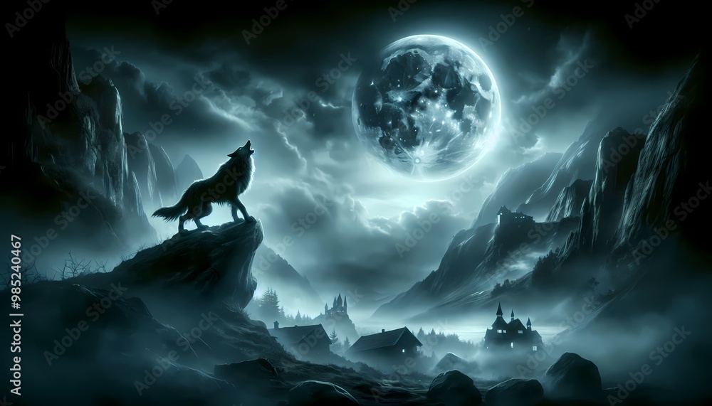 Fototapeta premium Werewolf scary halloween background