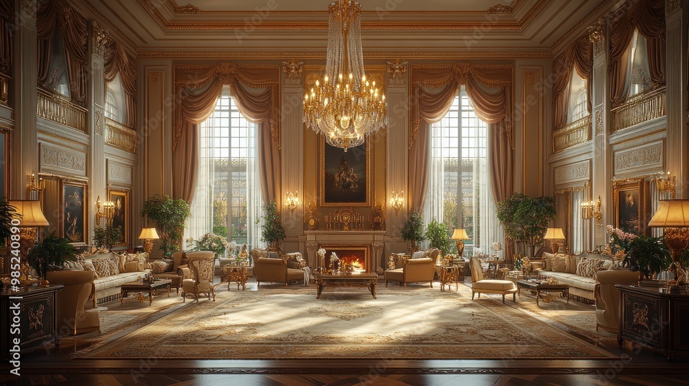 Elegant living room with luxurious decor and natural light. Elegant living room with luxurious decor and natural light.