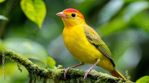 Yellow-Crested Tanager Perched on a Branch