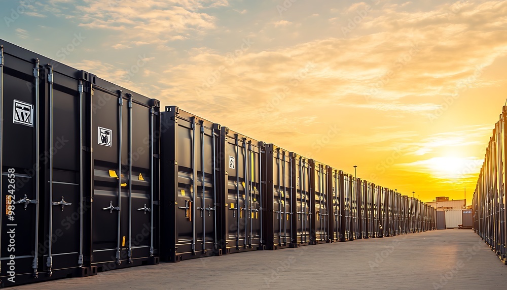 Naklejka premium Cargo Containers at Sunset