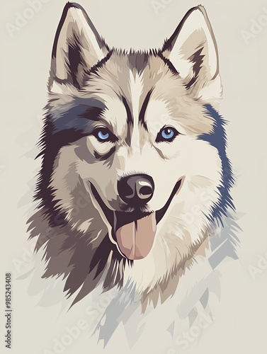 Husky dog portrait, detailed illustration with neutral tones photo