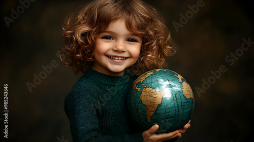 Smiling Girl Holding Globe ...
