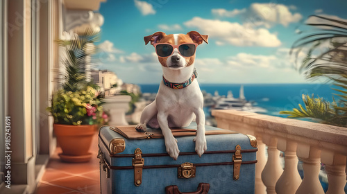 Dog in Sunglasses on Suitca...