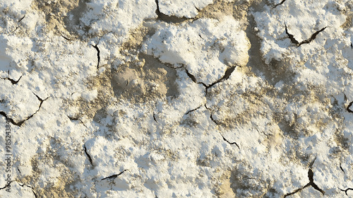 a seamless texture of saline soil, featuring white and grey crusty salt deposits over a sandy surface, the harsh photo