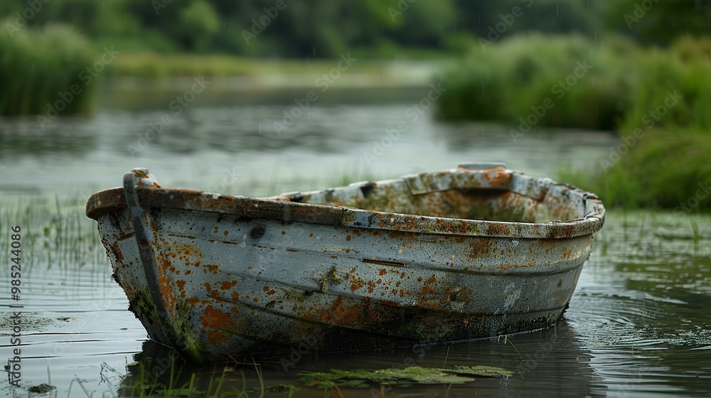 Rusty Boat on a Calm Lake - Tranquil Nature Photography Rusty Boat on a Calm Lake - Tranquil Nature Photography