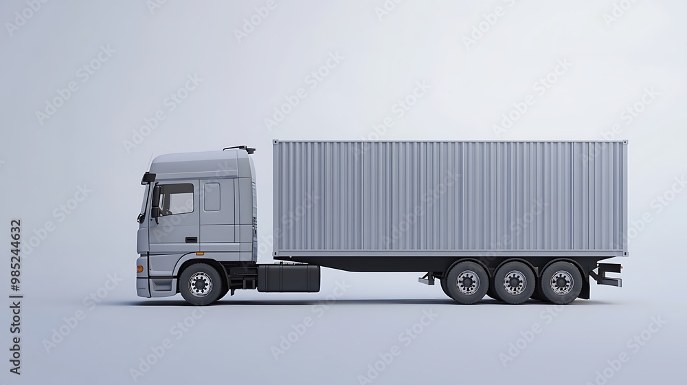 Silver Semi-Truck With a Container Trailer Silver Semi-Truck With a Container Trailer