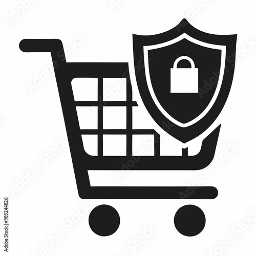 Shopping cart with a shield and padlock symbolizing secure shopping concept
