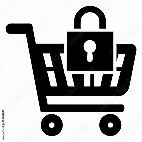 Shopping cart with a padlock symbolizing secured online shopping concept