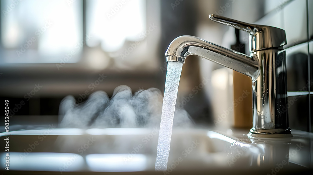 Hot Water Running from Faucet in Sink - Photo Hot Water Running from Faucet in Sink - Photo