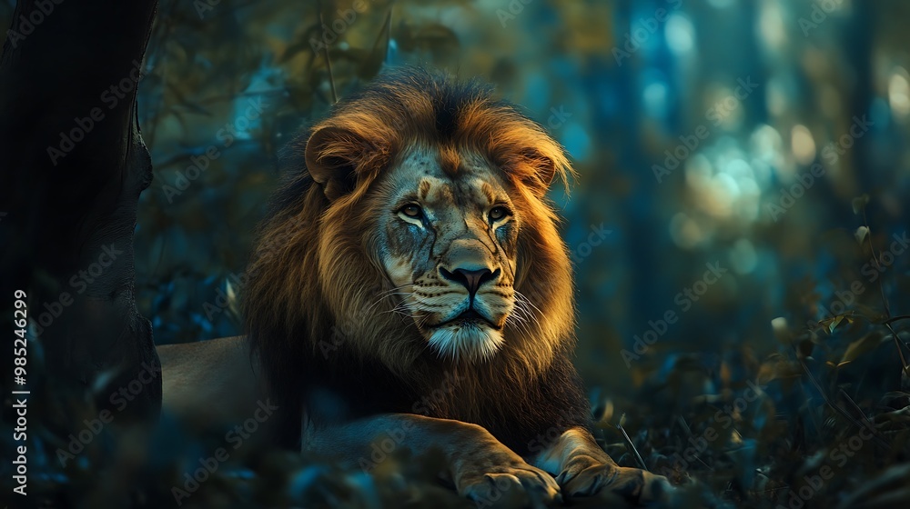 Majestic Lion in the Lush Forest Majestic Lion in the Lush Forest