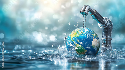 Water Pouring on Earth Glob...