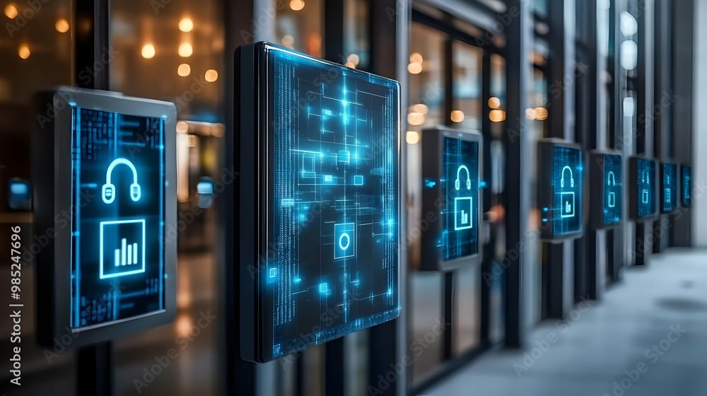 Obraz premium Digital Security Screens 3D Illustration