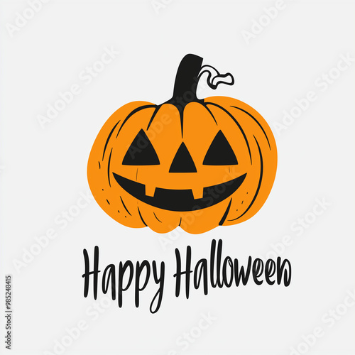 A simple vector graphic design featuring the text "Happy Halloween" with an isolated pumpkin face,Minimal creative Halloween holiday concept.Copy space,flat lay