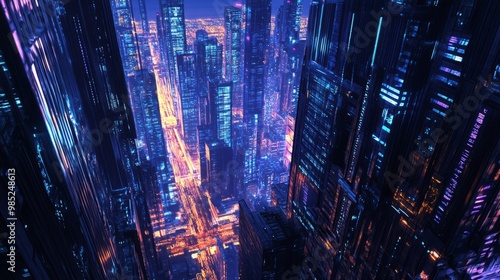 Futuristic Cityscape at Night with Neon Lights