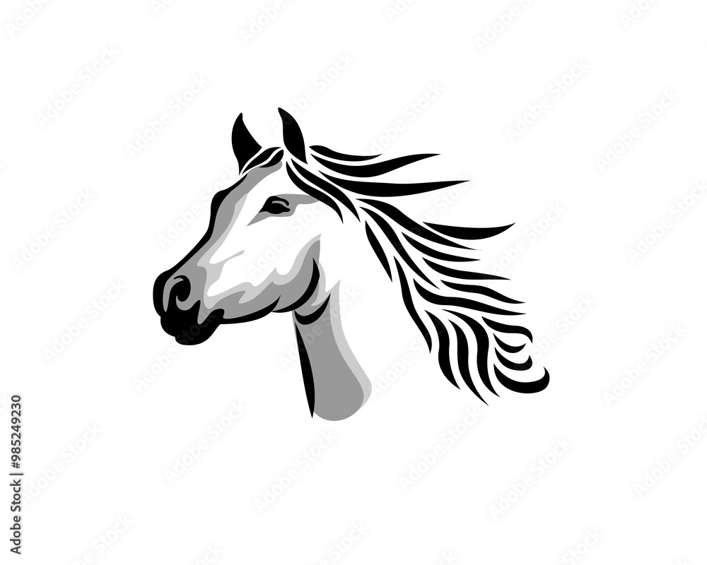 head running horse flying hair tattoo style logo design template illustration inspiration head running horse flying hair tattoo style logo design template illustration inspiration