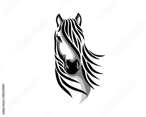 head horse with long hair logo design template illustration