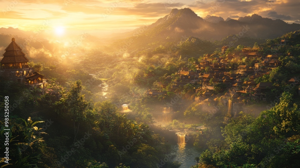 Serene Sunrise Over a Misty Valley Landscape Serene Sunrise Over a Misty Valley Landscape