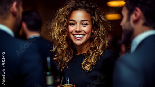 Smiling Woman with Curly Ha...