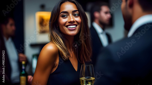 Woman in Black Dress Smilin...