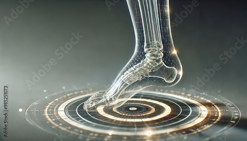 Close-up shot of a holographic gait analysis, showcasing futuristic technology in motion.