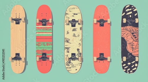 Retro 90s skateboards with bright designs