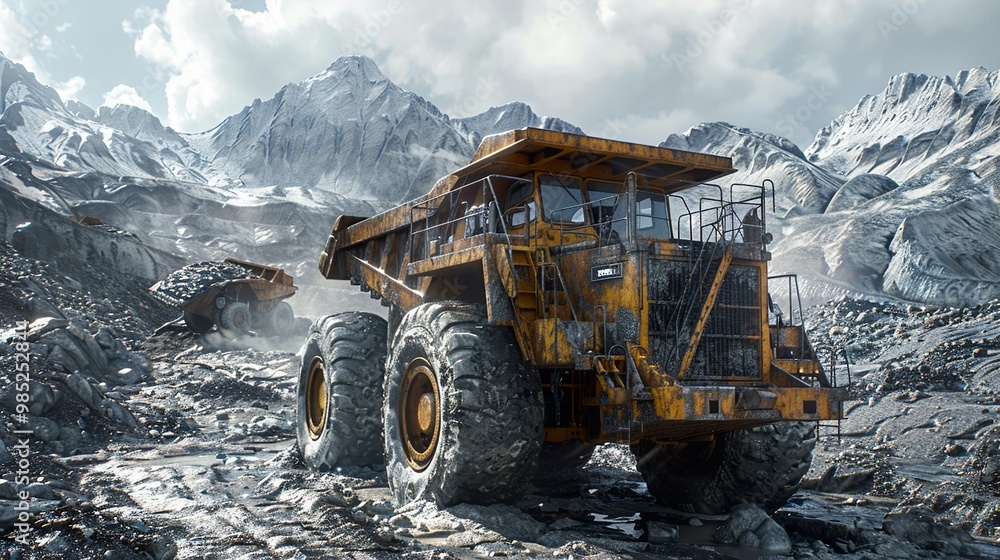 Heavy Duty Mining Truck in Rugged Mountain Terrain Heavy Duty Mining Truck in Rugged Mountain Terrain