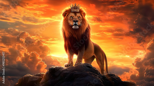 Lion King on Mountain Illus...
