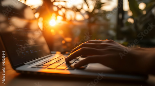 Laptop with Sunset Blurred ...
