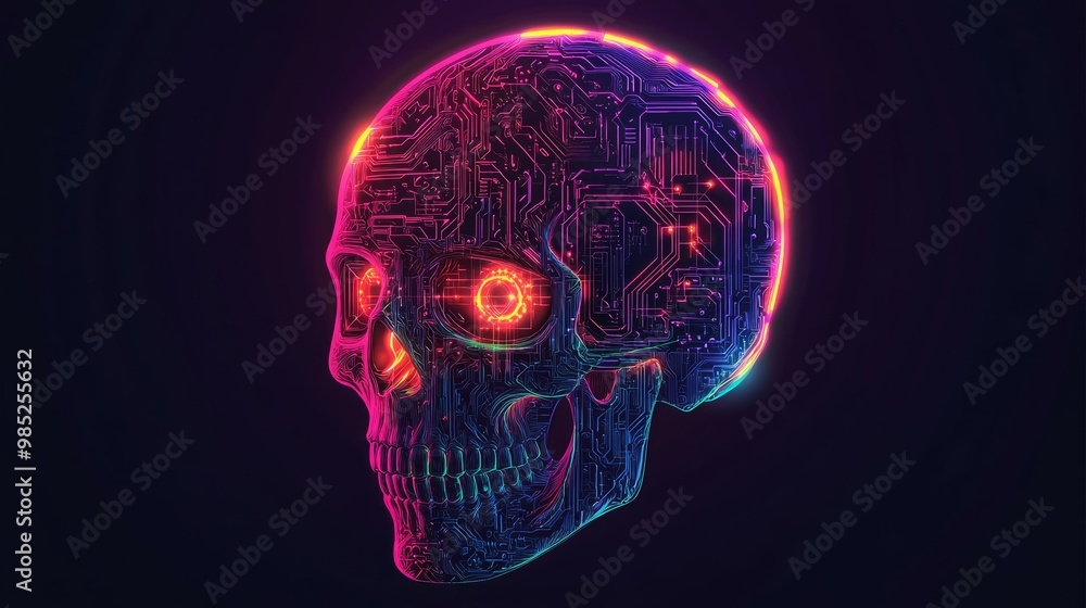Neon skull with circuit board design Neon skull with circuit board design