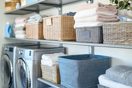 Organized Laundry Room with Fresh Towels and Baskets