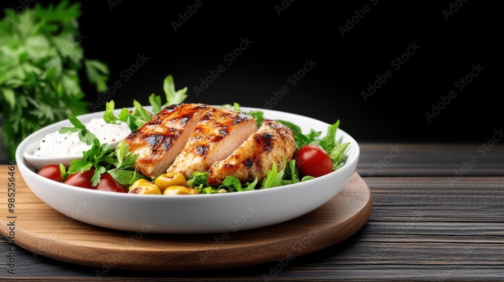Grilled Chicken Salad with Fresh Vegetables and Sauce Grilled Chicken Salad with Fresh Vegetables and Sauce