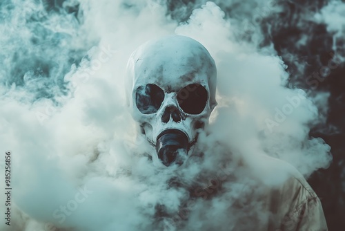 Skull Mask in Smoke, Halloween, Vaping, Dark and Mysterious Concept