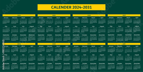 Calendars 2024-2031 free vector Calendar Design for New Year 