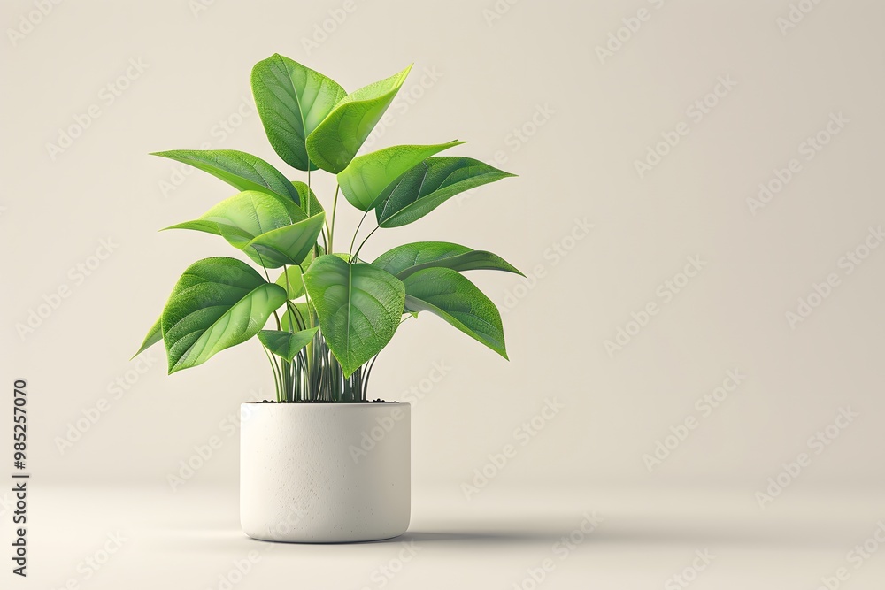 White ceramic pot with green plant, minimalist.