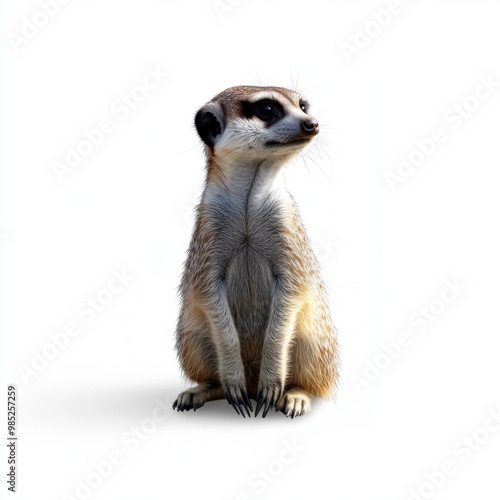 Cute Meerkat Sitting on White Background