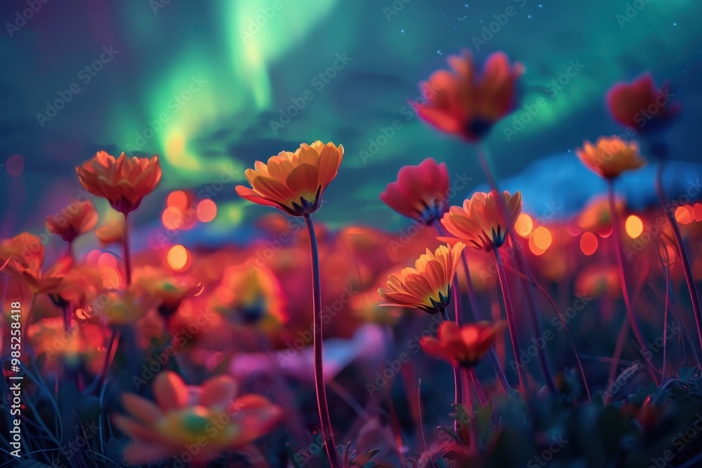 Obraz premium A field of flowers with a bright orange hue