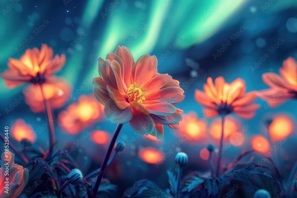 A field of flowers with a bright orange flower in the center A field of flowers with a bright orange flower in the center