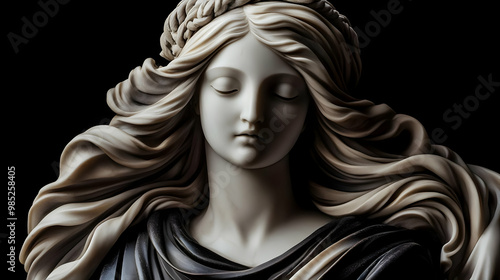 Marble Statue of a Woman with Long Flowing Hair - Realistic Sculpture