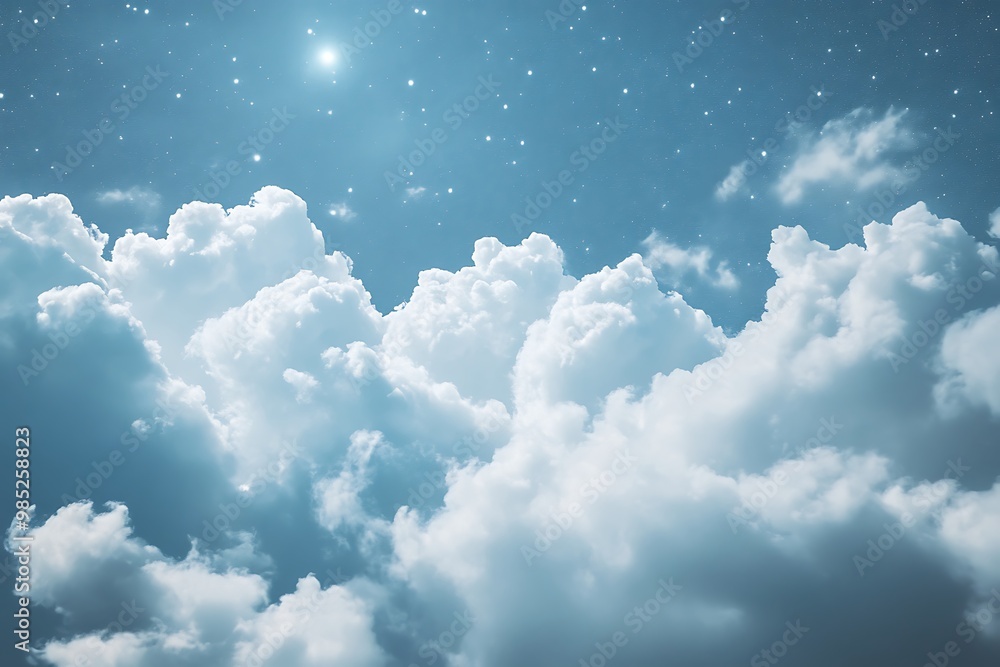Dreamy night sky with fluffy clouds and bright stars Dreamy night sky with fluffy clouds and bright stars
