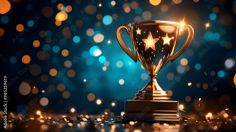 Golden Trophy with Stars 3D Illustration Golden Trophy with Stars 3D Illustration