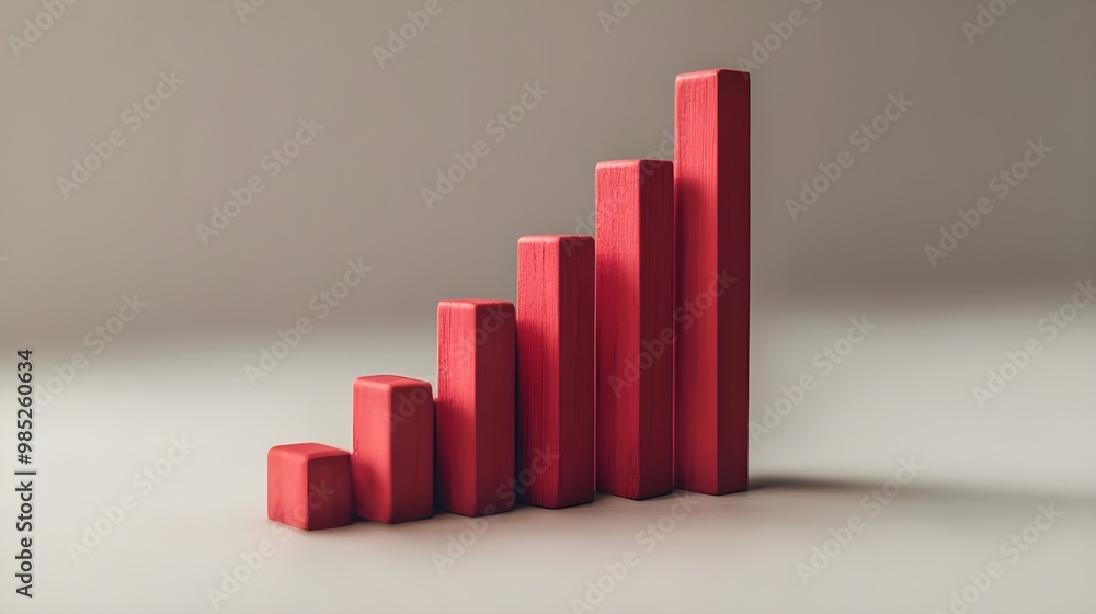 Red bar graph on gray background. Business and financial success concept. - Generated AI Red bar graph on gray background. Business and financial success concept. - Generated AI