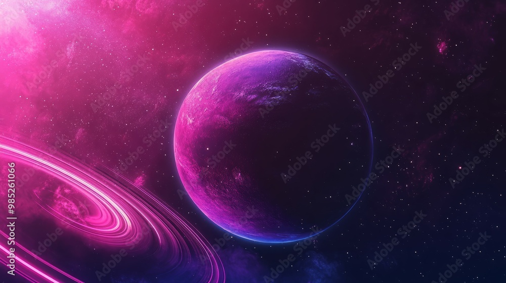 A pink planet with a ring in a deep space A pink planet with a ring in a deep space