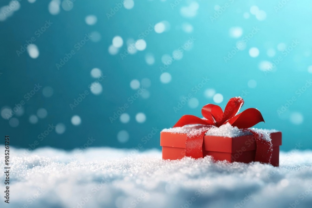 A vibrant red gift box with a bow, set against a serene snowy background, perfect for festive themes and holiday celebrations. A vibrant red gift box with a bow, set against a serene snowy background, perfect for festive themes and holiday celebrations.