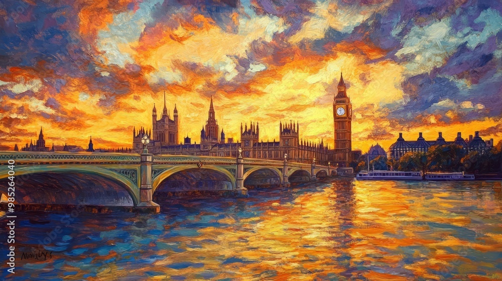 Fototapeta premium Vibrant Sunset Over the Thames River in London