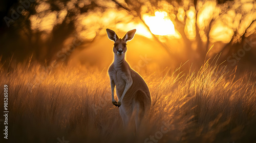 Kangaroo in Golden Grass at...