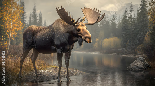 Moose by the River - 3D Ill...