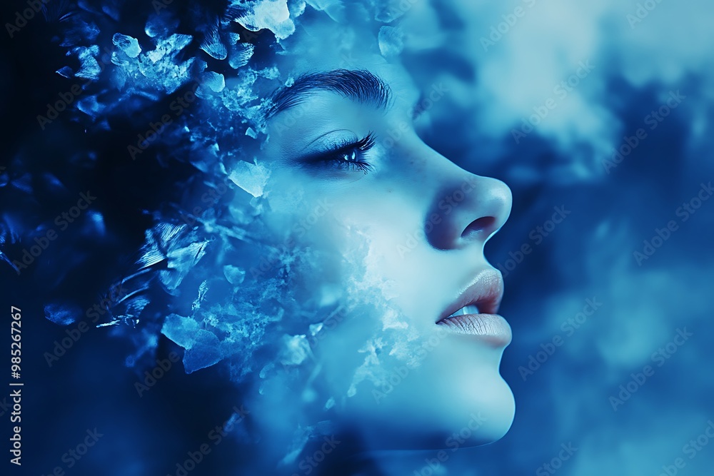Fototapeta premium Mystical Woman with Crystal Flowers, Fantasy and Beauty