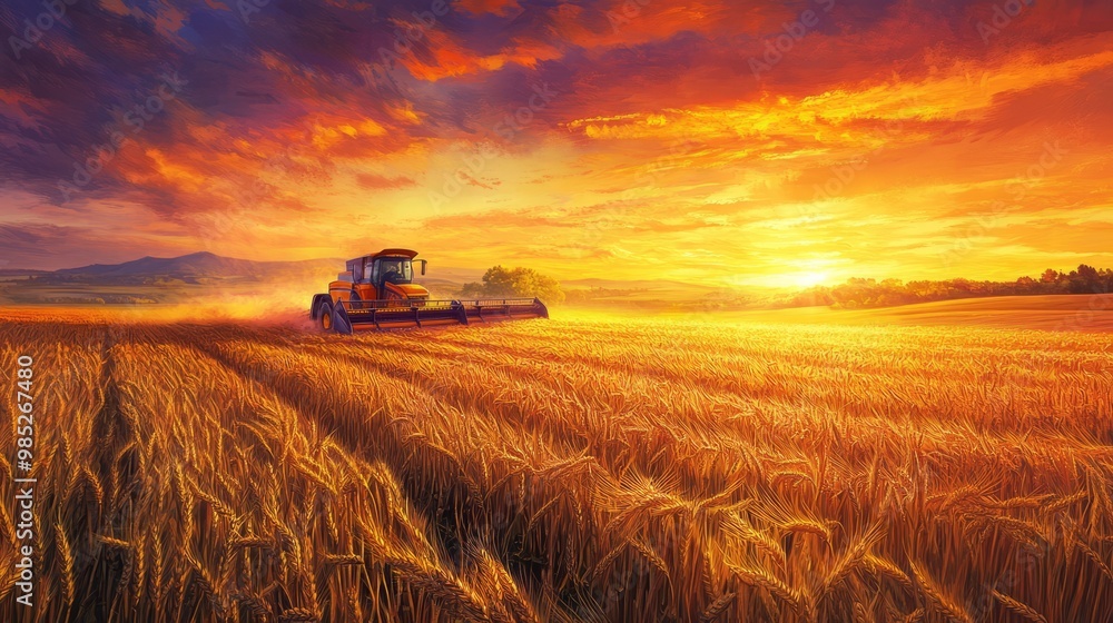 Fototapeta premium Golden Harvest at Sunset
