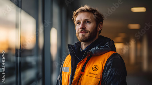 Man in Orange Safety Vest L...
